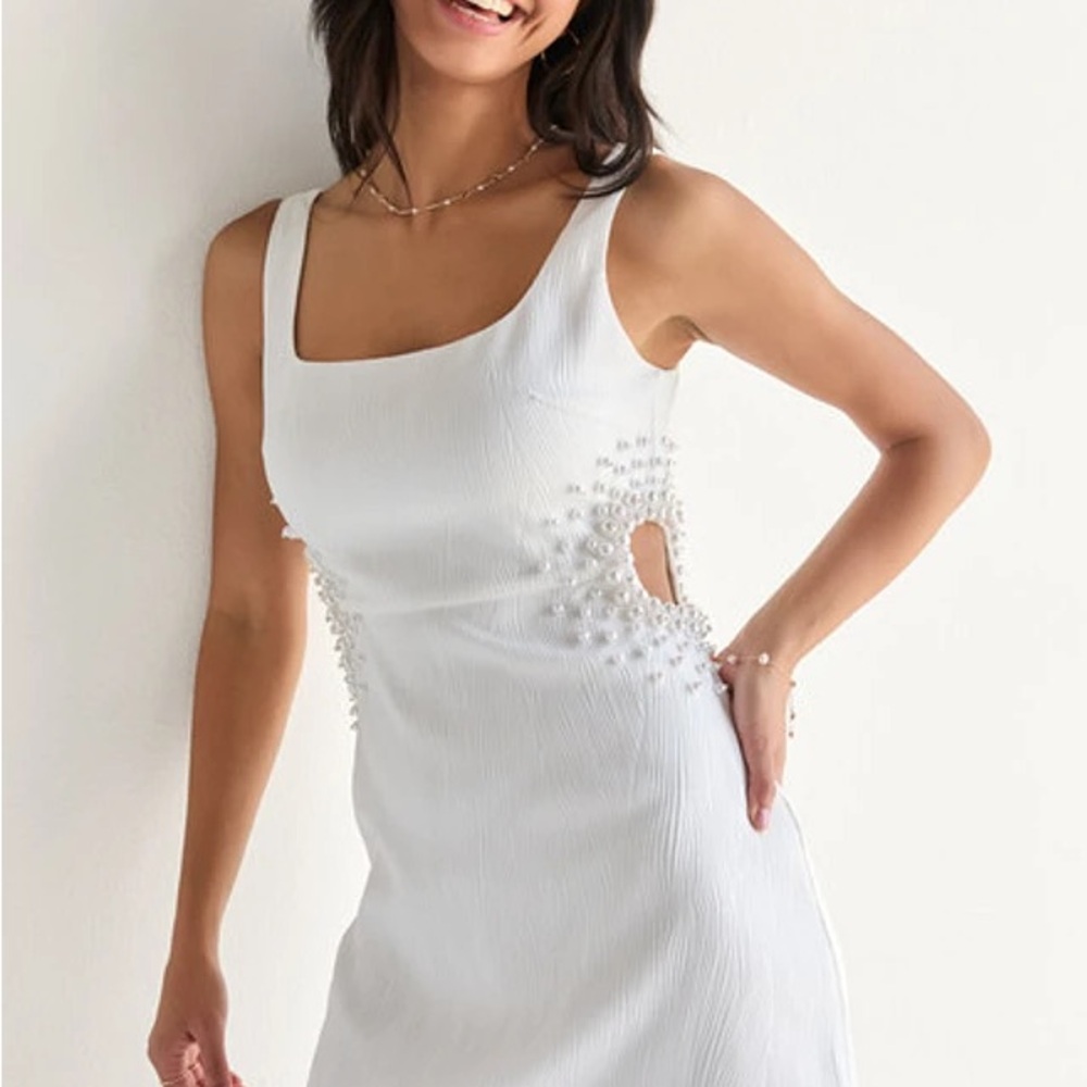 Francesca's Collections White Mini Dress with Pearl Details